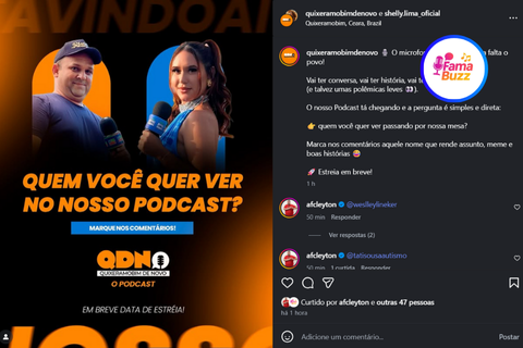 Shelly Lima e Edinaldo Lima vão apresentar podcast da página Quixeramobim de Novo